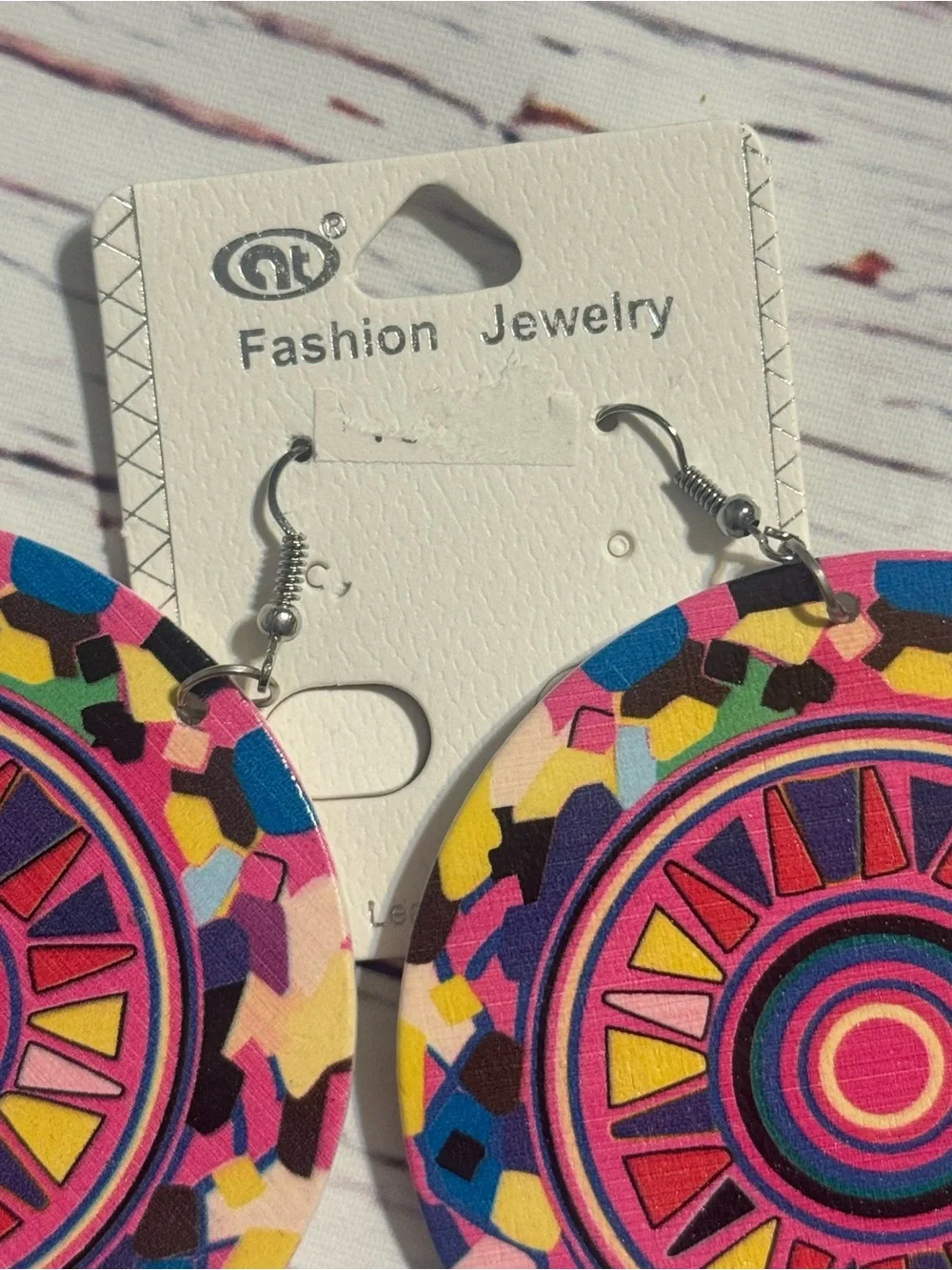Colorful Boho Mandala Wooden Statement Earrings